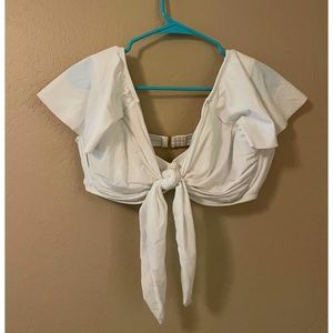 GABIFRESH x Swimsuits for All: White Tie Front Cap Sleeve Bikini Top